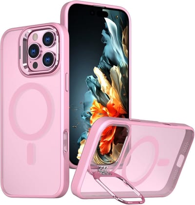 Magnetische Hoes voor iPhone 15 met Verstelbare Stand, Geschikt voor MagSafe, Krasbestendige Achterkant en Verbeterde Bescherming (Roze, 14/15 Plus)