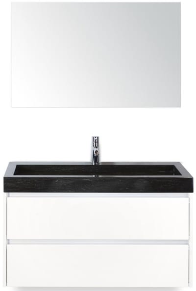 Dante Badmeubelset 100 cm - Wit Hoogglans - Wastafel Hardsteen Wit Lucca met Spiegel