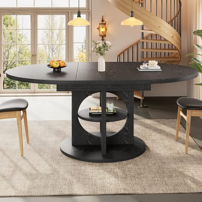 HAUSS SPOLE Eettafel - Uitschuifbaar Met Opbergrek En Ovaal Rond Blad - Voor Eetkamer En Keuken - MDF Metaal - 110-150x110x76 Cm