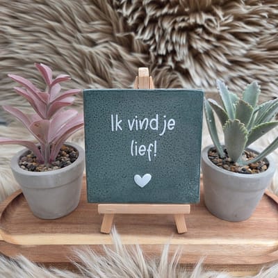 Robuust Wenstegeltje 'Ik vind je lief' – Hip trendy tegeltje – 10x10 cm – Wanddecoratie – Cadeau voor Valentijn, vrienden of Gezinscadeau – Sfeervol en Persoonlijk - Vriend(in) - Zomaar – Trendy nu – Decoratief Tegeltje met Standaard – Cadeau Idee