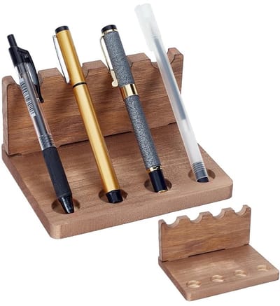 Dailygoods- Pennenhouder Hout - 2 Stuks - Bureau Organizer - Stijlvol voor Kantoor - Decoratie voor Thuis - 14 x 6,9 x 7,3 cm