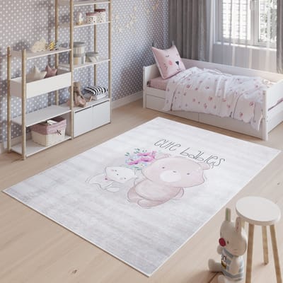 Tapiso Emma Vloerkleed Kinderkamer Kindertapijt Grijs Dieren Tapijt Maat- 80x150