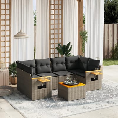 vidaXL - 7-delige - Loungeset - met - kussens - poly - rattan - grijs