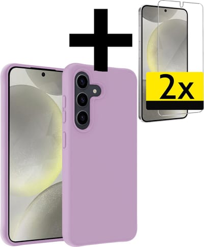 Hoesje - Met 2x Screenprotector - Geschikt voor Samsung Galaxy S24 - Sterk & Shockproof - Back Cover - Siliconen Case - Telefoon Hoes - Telefoonhoesjes - Lila