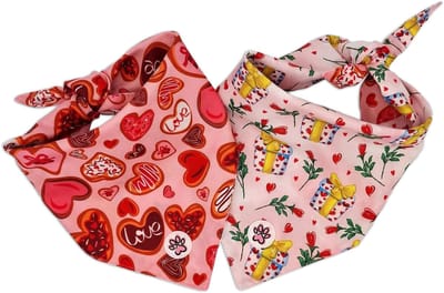 Bandana Hond - Dubbelzijdige Hondenbandana - Roze - Rood - Hartjes - Roosjes - Cadeautjes - Love at First Bark - Paw My God! - Maat M