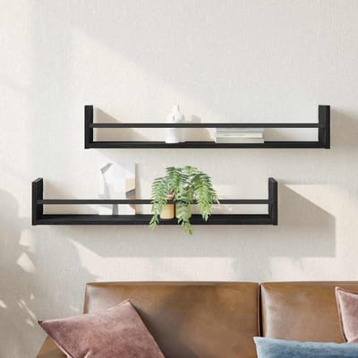vidaXL - Wandplank - 2 - st - Zwart - Eiken - 80 - x - 16 - x - 14 - cm
