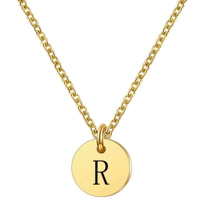 Marama - ketting letter R - RVS-Gold Plated - dames - cadeau - goud - ronde hanger - collier - luxe geschenkverpakking