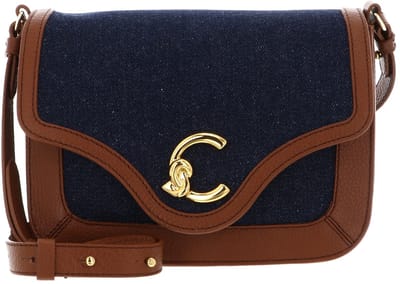 COCCINELLE Leren schoudertas C-Me Denim Shoulder Bag Blue Denim / Cognac donkerblauw