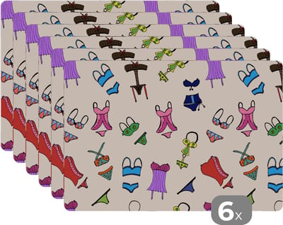 Placemat - Placemats kunststof - Lingerie - Ondergoed - Patroon - 45x30 cm - 6 stuks - Hittebestendig - Anti-Slip - Onderlegger - Afneembaar