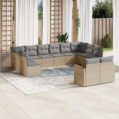 vidaXL - 12-delige - Loungeset - met - kussens - poly - rattan - gemengd - beige