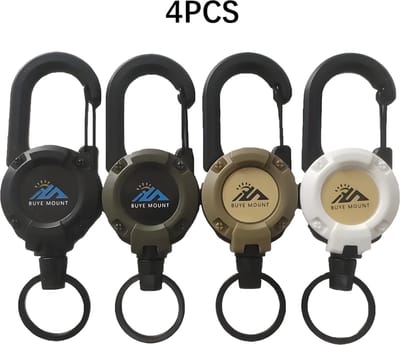 PolkaHome 4 Stuks Vierkleurige Outdoor Tactische Trek Gespen – Uitschuifbare Multifunctionele Sleutelhangers met Anti-Verlies Touw voor Camping, Wandelen & Avontuur | Cadeau voor Hem