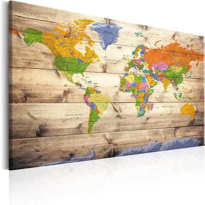 Prikbord Wereldkaart op Kurk en Canvas voor Thuis en Kantoor