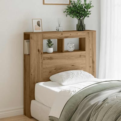 vidaXL - Hoofdeinde - met - LED - 100x18,5x103,5 - cm - hout - artisanaal - eikenkleur