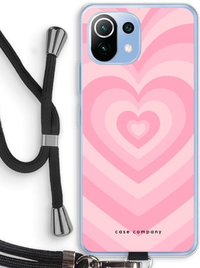 Case Company® - Hoesje met koord geschikt voor Xiaomi Mi 11 Lite hoesje met Koord - Hart Roos - Telefoonhoesje met Zwart Koord - Bescherming aan alle Kanten en Over de Schermrand