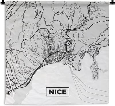 Wandkleed - Wanddoek - Frankrijk - Plattegrond - Kaart - Nice - Stadskaart - 180x180 cm - Wandtapijt
