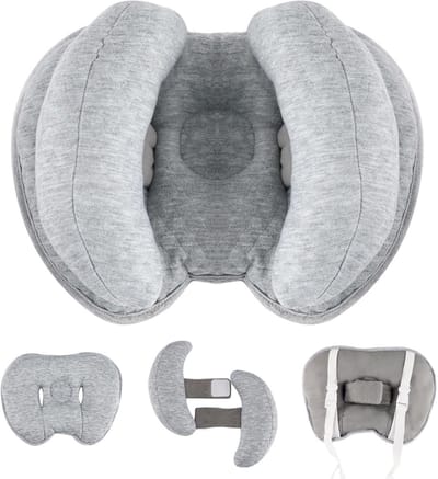 Baby Reis Kussen - Neksteun Kinderen - Comfortabel Reizen - Verstelbaar 2-in-1 Ontwerp - 9-12cm Breedte - Grijs