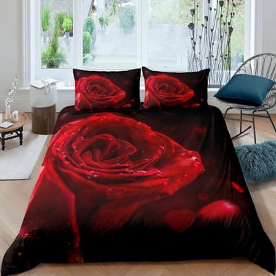 Rode Roos Dekbedovertrek Set Roos Bloemenprint Beddengoed Set Romantische Frisse Stijl King Size Dekbedovertrek met Kussenslopen voor Geliefden 200x200cm 3pcs