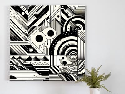 Modern zwart wit schilderij | Monochroom meesterwerk: Hedendaagse kunst in zwart-wit vol contrast | Kunst - 20x20 centimeter op Dibond | Foto op Dibond