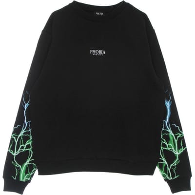 Lightning Crewneck lichtgewicht herensweatshirt met ronde hals Zwart/groen/lichtblauw