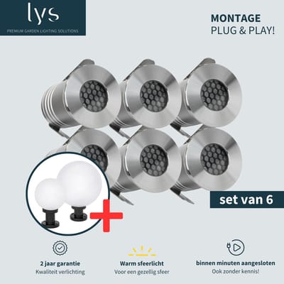 Bodin Grondspots Complete Set van 6 tuinspots - Tuinverlichting -''Buitenverlichting zonder gedoe'' - Binnen minuten aangesloten - Milieuvriendelijk Alternatief voor Zonne-energie Tuinverlichting