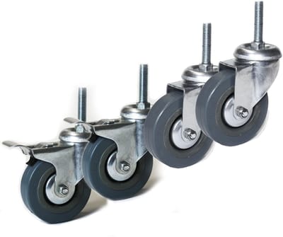 Zwenkwielen Set - Meubelwielen Rubber - Meubels Verplaatsen - 4 Stuks Met Rem - 75mm M10 - Zilver