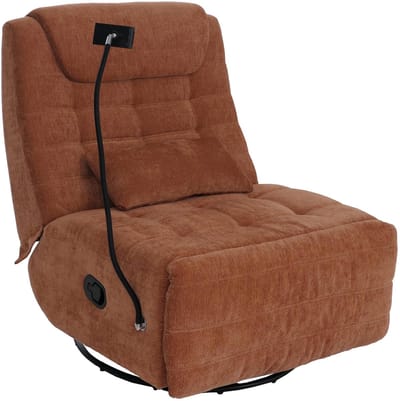 Relaxfauteuil MCW-P92, tv-fauteuil, draaibaar, kantelfunctie, mobiele telefoonhouder, stof chenille (260 g/m²) ~ terracotta