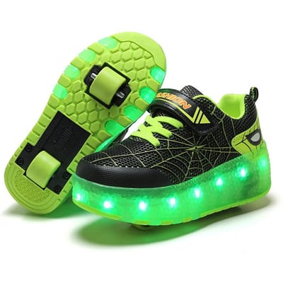 Nieuwe USB Opladen LED Flash Wegloopschoenen Dubbelwiel Heren- en Dames Kinderwielschoenen 29 green