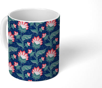 Mok - Koffiemok - Design - Bloemen - Rood - Mokken - 350 ML - Beker - Koffiemokken - Theemok