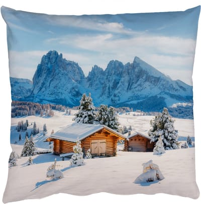 Sierkussens - Kussentjes Woonkamer - 50x50 cm - Winter - Huisje - Bergen - Uitzicht - Sneeuw
