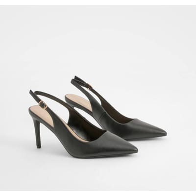 boohoo Dames Middelhoge Slingback Court Schoenen | Black | Maat: 4