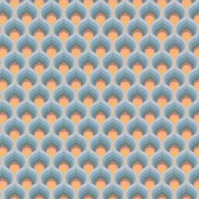 Retro behang Profhome 395383-GU vliesbehang hardvinyl warmdruk in reliëf licht gestructureerd met grafisch patroon mat turkoois lichtblauw oranjebruin okergeel 4,5 m2