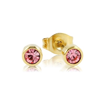 My Bendel - Oorsteker Goudkleurig met Roze Zirkonia Steen - 4 Mm - Stralende Goudkleurige Oorsteker met Roze Zirkonia 4mm - met Luxe Cadeauverpakking | Sieraden Voor Dames