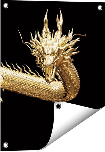 Gards Tuinposter Gouden Draak - 40x50 cm - Tuindoek - Tuindecoratie - Wanddecoratie buiten - Tuinschilderij