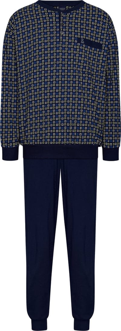Robson Heren Pyjamaset - Squares - Blauw - Katoen - Maat 50
