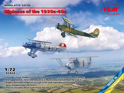 ICM Modelbouwpakket Militaire voertuigen - 72210 Biplanes of the 1930s and 1940s - Не-51A-1, Ki-10-II, U-2/Po-2VS Plastic - 1:72 - Modelbouw