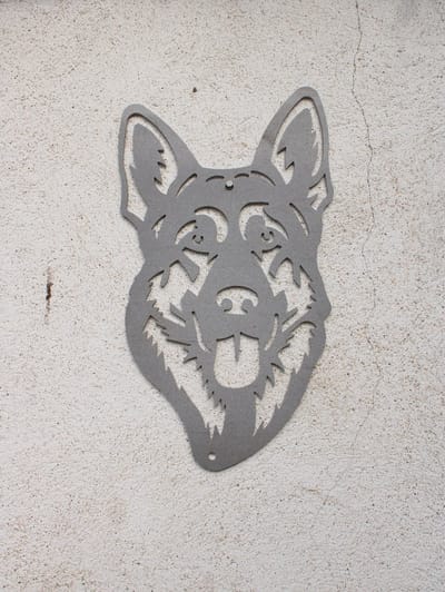 Herdershond portret in CorTen Staal - hondenkop - tuindecoratie - schutting - tuinhuis - Cortensteel