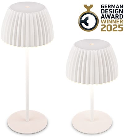 BRILONER Champ - Oplaadbare Tafellamp - snoerloze lamp - met touch dimbaar - voor binnen en buiten - german design award winner 2025 - wit - Ø14,5 x 36,5 cm