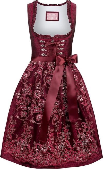 Elegante Dames Dirndl Jurk met Jacquard-patroon en Kanten Schort