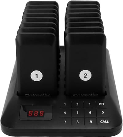 Restaurant Pager - Oproepsysteem Zoemer - Maaltijd Oproep - 800m Bereik - 16 Ontvangers - Zwart