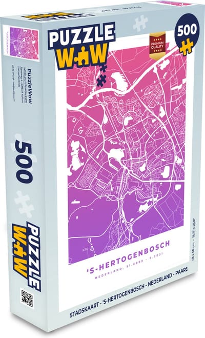 Puzzel Stadskaart - 's-Hertogenbosch - Nederland - Paars - Legpuzzel - Puzzel 500 stukjes - Plattegrond