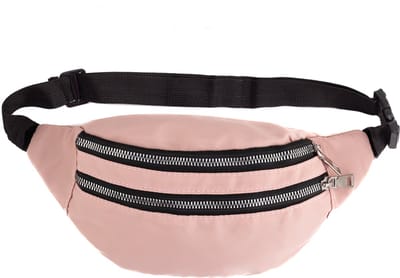 KIMU® Heuptas Oudroze 2 Ritsen - Fanny Pack met Twee Vakken - Tasje Heuptasje Roze Lichtroze Poederroze Nude Zalm Zalmroze Festival