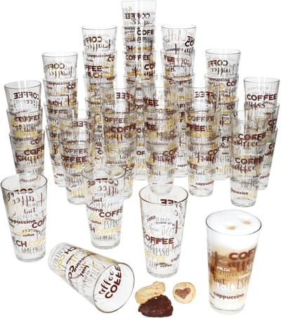 Set van 48 CANDY latte macchiato glazen met opschrift decoratie 380ml