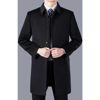 Nieuwe Herfst- en Winter Nieuwe Kasjmier Jassen voor Mannen van Middelbare en Oudere Leeftijd, Middellange Wollen Revers Windjacks, Heren Wollen Jassen, Papa Kleding 4XL black