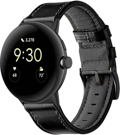 Stravo Leren Bandje – Geschikt voor Google Pixel Watch 4 / Pixel Watch 3 / Pixel Watch 2 – 45mm – Leather Horlogebandje van Echt Leer – Zwart