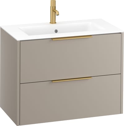 Saqu Lima badmeubel incl. mat witte keramische wastafel 80x46x61cm mat greige – messing greep