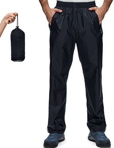 BUBW® Regenbroek Essential Heren - Waterdicht & Ademend - Met Reflecterende strepen - Inclusief Opbergtas - Regenbroek met Rits - Outdoorbroek - Maat M - Zwart