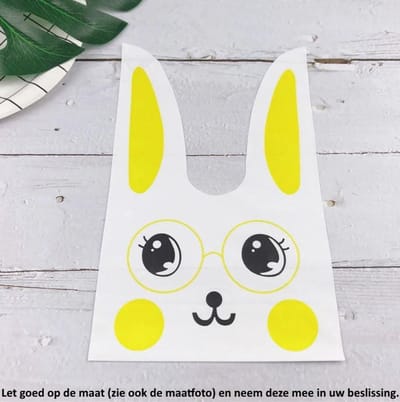 50x Uitdeelzakjes Wit - Geel Konijn 13 x 22 cm - Plastic Traktatie Kado Zakjes - Snoepzakjes - Koekzakjes - Koekje - Cookie Bags - Pasen - Kinderverjaardag