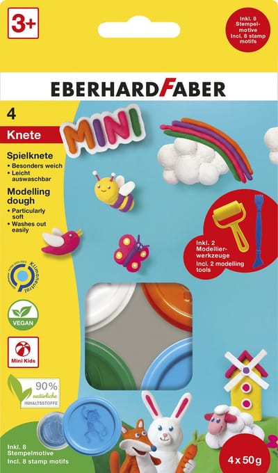 Eberhard Faber kinderklei - basic set 4 bekers á 50gram met roller en spatel - EF-572516