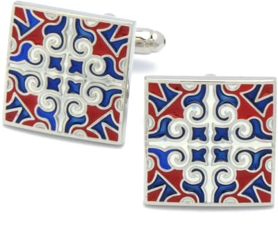 Manchetknopen - Vierkant met Rood en Blauw Patroon