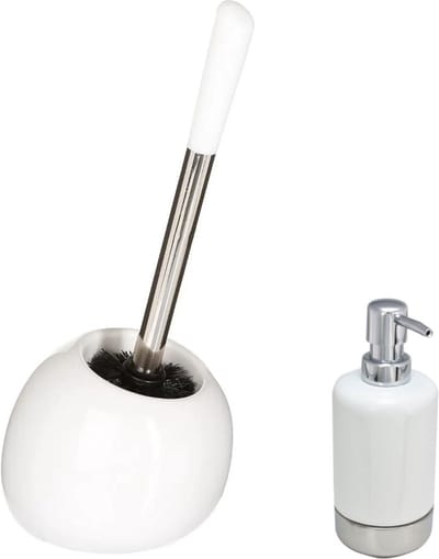 5Five - WC-/toiletborstel in houder - wit/rvs - Zeeppompje 300 ml